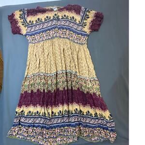 Vintage Yanara by Saraf Boho Patchwork Maxi Dress 1X Rayon Floral Festival